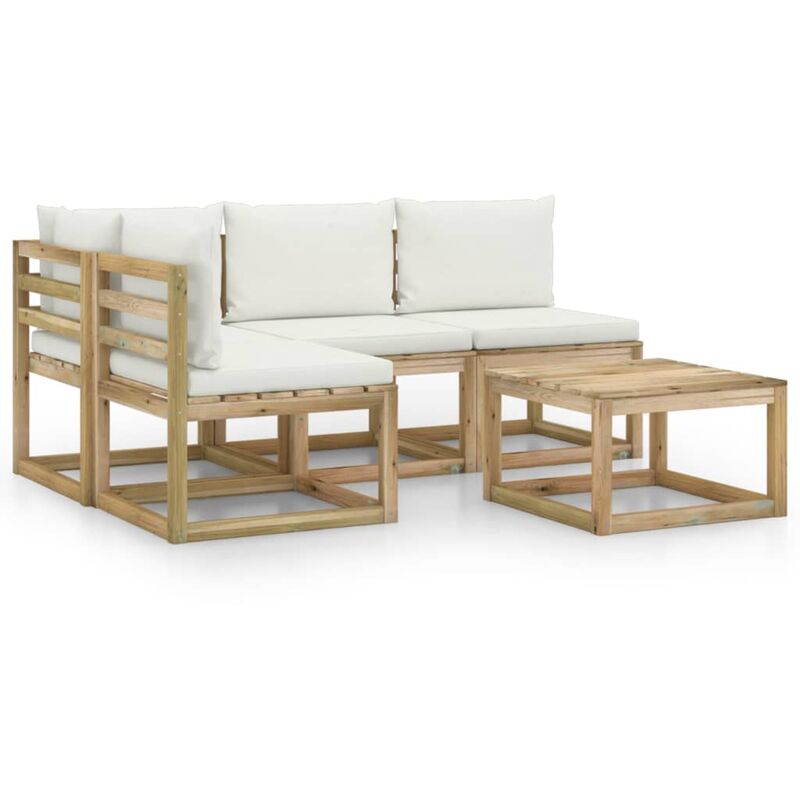 Salon de jardin 5 pcs avec coussins crème