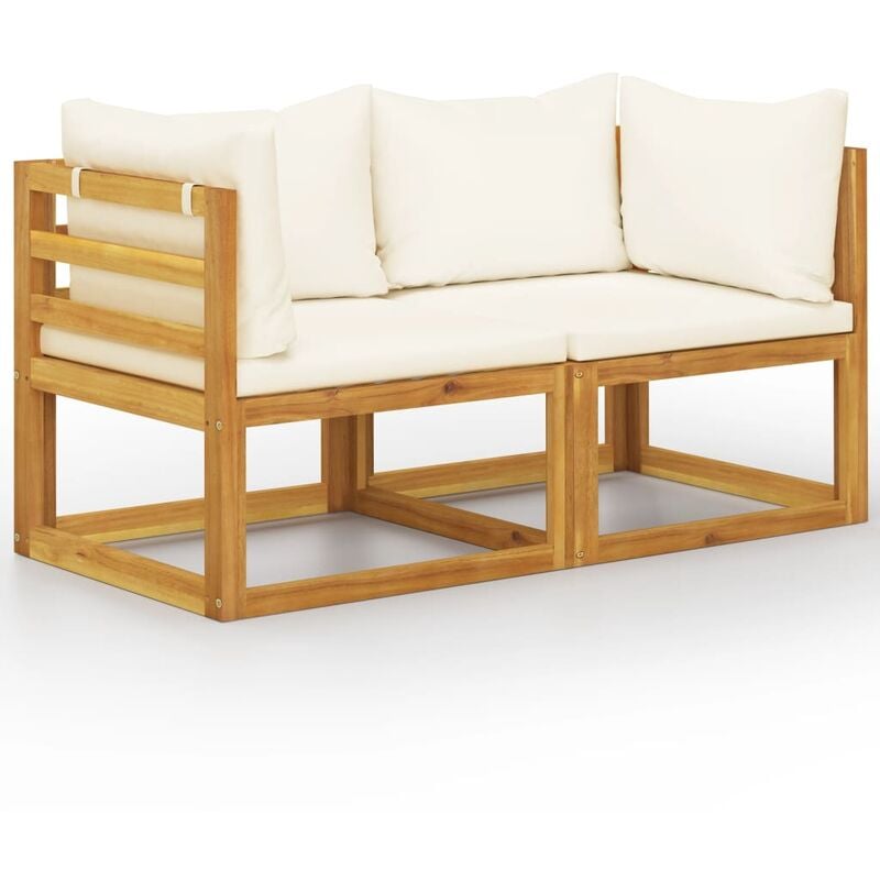 Banc de jardin à 2 places avec coussins blanc crème