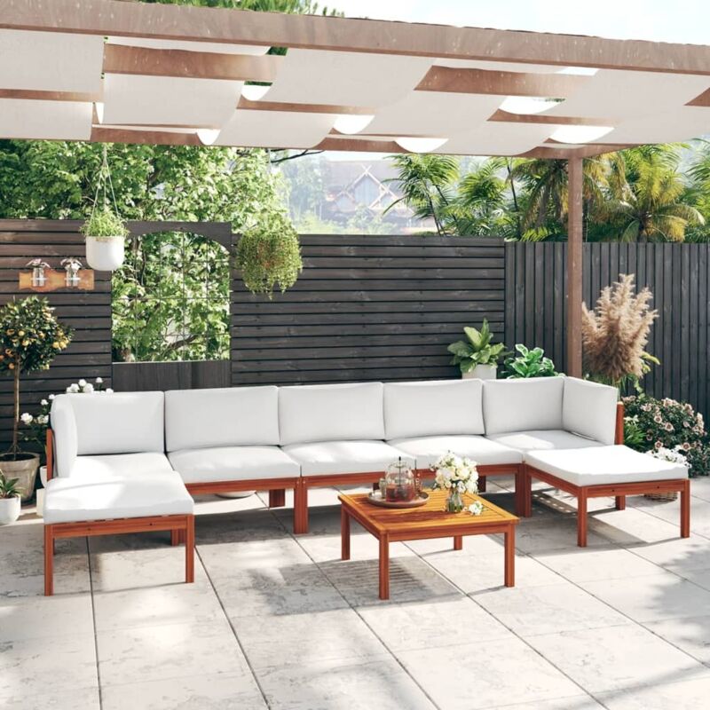 Salon de jardin 8 pcs avec coussins Crème Bois d'acacia solide Vidaxl