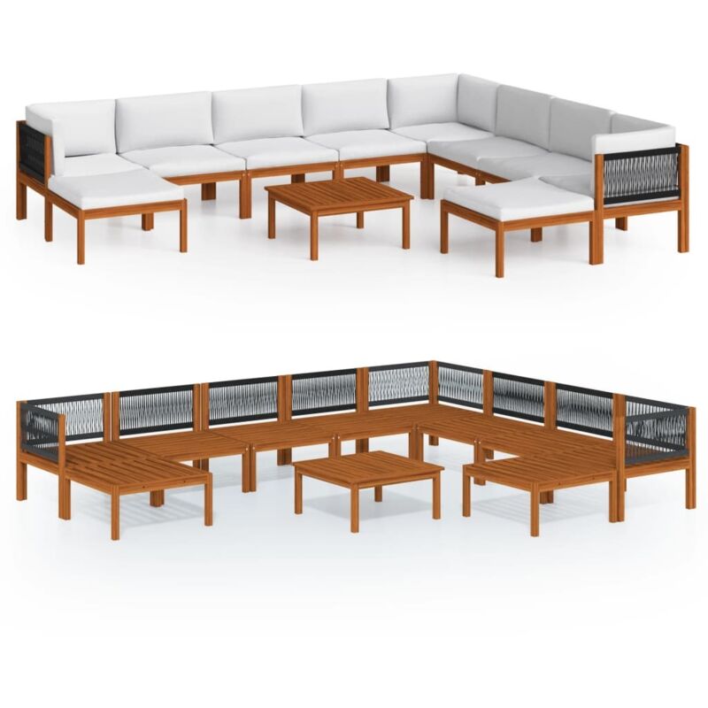 Salon de jardin 11 pcs avec coussins Crème Bois d'acacia solide Vidaxl
