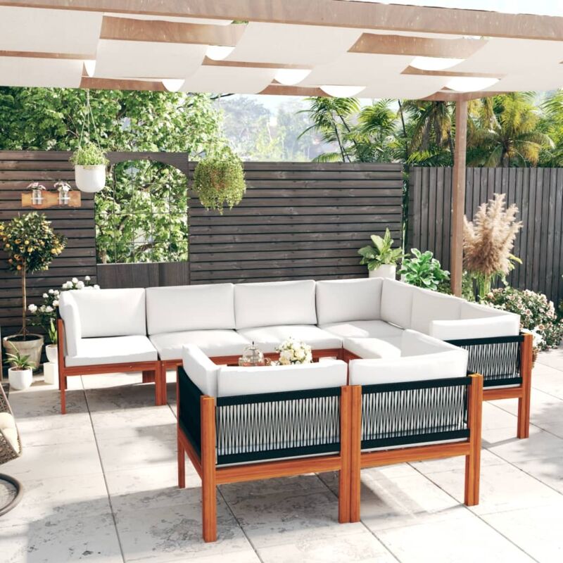 Vidaxl - Salon de jardin 10 pièces avec coussins, bois crème, acacia et corde