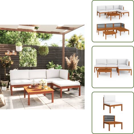 Salon de jardin 5 pcs avec coussins Crème Bois d'acacia solide - Salon De Jardin - Meuble De Jardin - Ensemble De Salon - Mobilier De Jardin - Acacia Massif