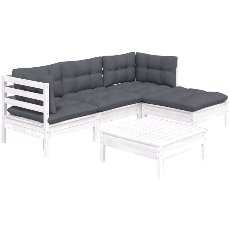Vidaxl - Salon de jardin 5 pcs avec coussins Blanc Bois de pin