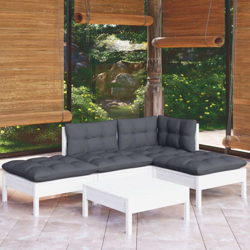 Vidaxl - Salon de jardin 5 pcs avec coussins blanc bois de pin