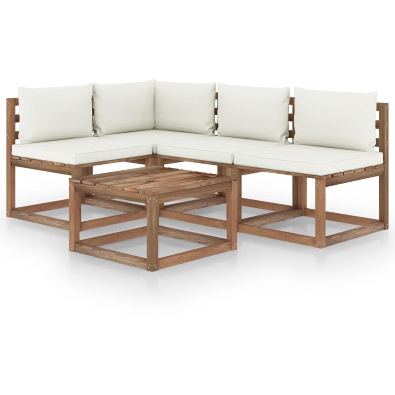 Salon de jardin 5 pcs avec coussins crème