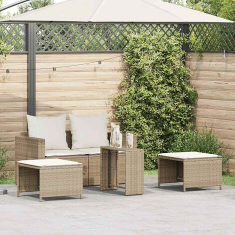 Salon de jardin 5 pcs avec coussins empilable beige polyrotin vidaXL