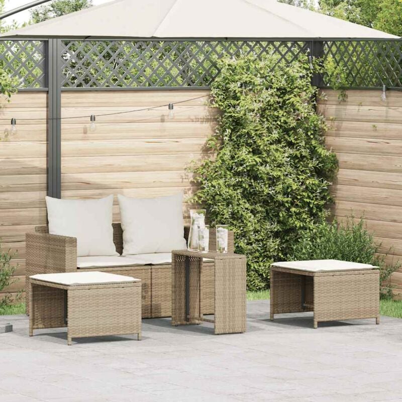 Salon de jardin 5 pcs avec coussins empilable beige polyrotin - Vidaxl
