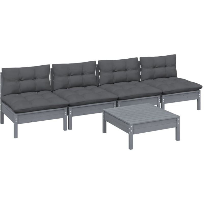 Vidaxl - Salon de jardin 5 pcs avec coussins anthracite bois de pin