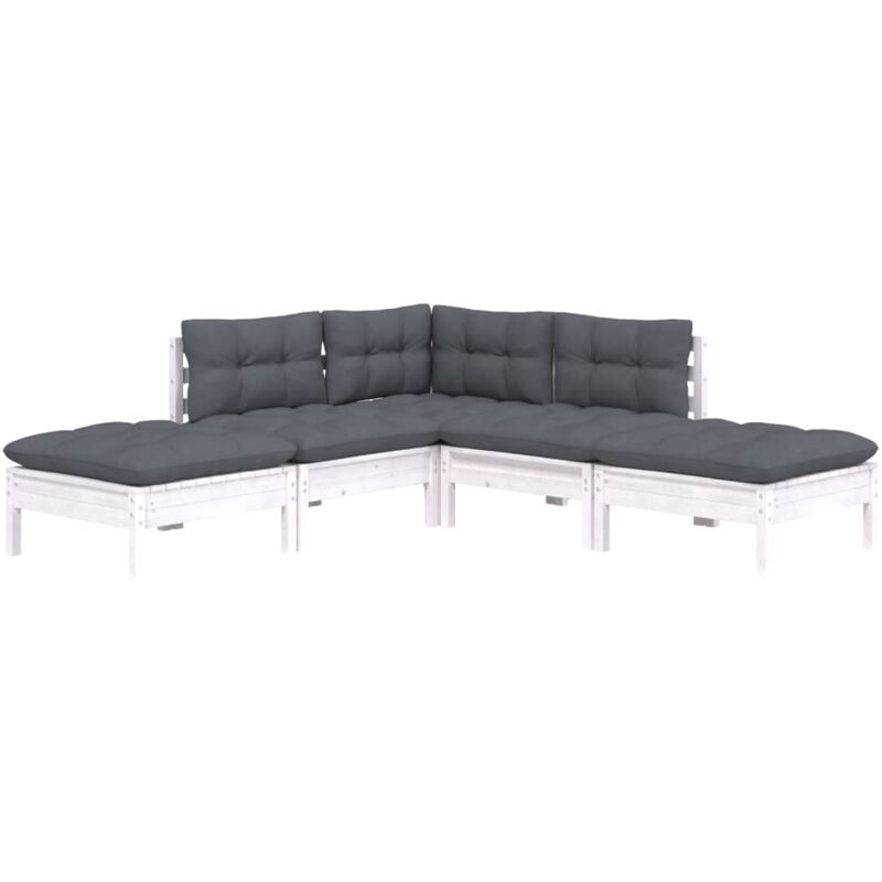 Vidaxl - Salon de jardin 5 pcs avec coussins blanc bois de pin