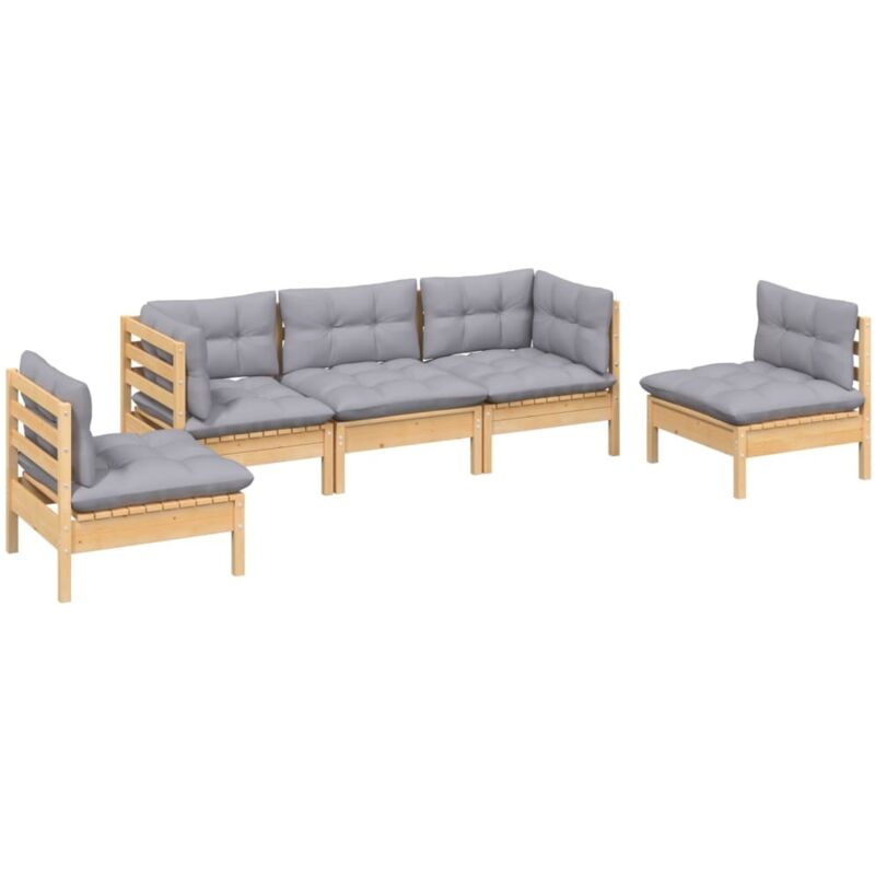Vidaxl - Salon de jardin 5 pcs avec coussins gris Bois de pin massif