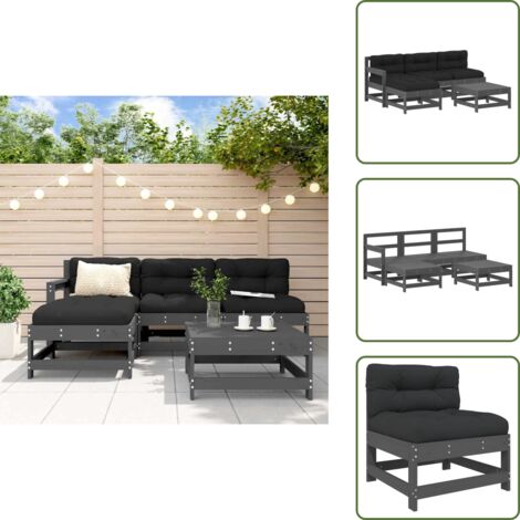 Salon de jardin 5 pcs avec coussins gris bois massif - Salon De Jardin - Mobilier De Jardin - Ensemble Salon - Meubles De Jardin - Bois Massif