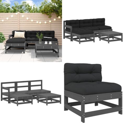 Salon de jardin 5 pcs avec coussins gris bois massif - Salon De Jardin - Mobilier De Jardin - Ensemble Salon - Meubles De Jardin - Bois Massif - Home & Living
