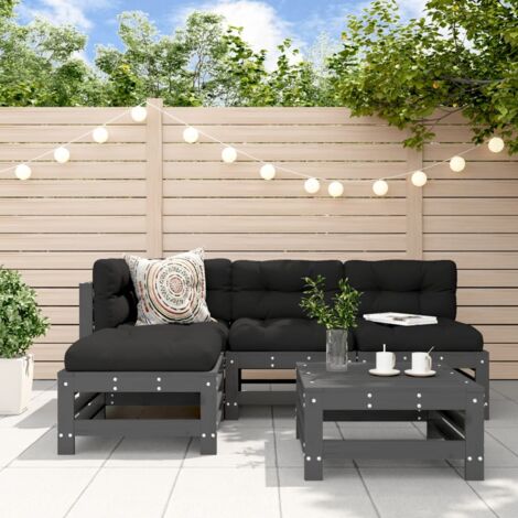 Salon de jardin 5 pcs avec coussins gris bois massif vidaXL
