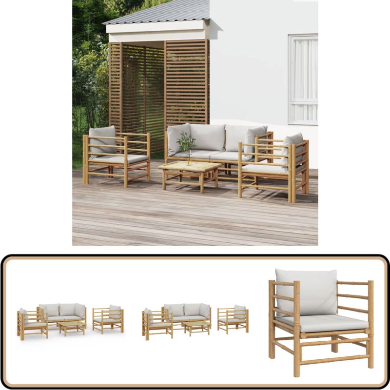 Salon de jardin 5 pcs avec coussins gris clair bambou - Salon De Jardin - Mobilier De Jardin - Ensemble De Salon - Meubles De Jardin - Bambou
