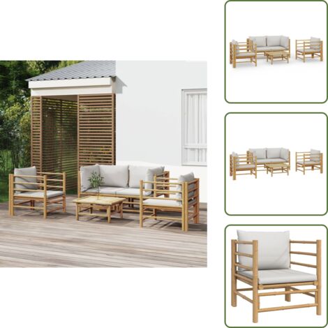 Salon de jardin 5 pcs avec coussins gris clair bambou - Salon De Jardin - Mobilier De Jardin - Ensemble De Salon - Meubles De Jardin - Bambou
