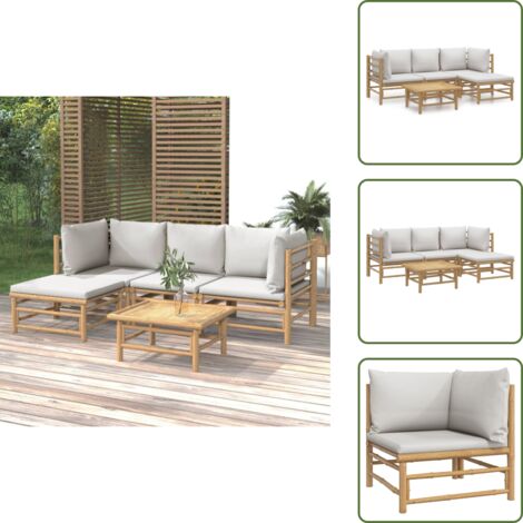 Salon de jardin 5 pcs avec coussins gris clair bambou - Salon De Jardin - Mobilier De Jardin - Ensemble Salon - Ensemble De Meubles De Jardin - Bamboos