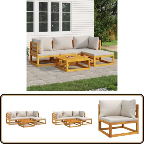 Salon de jardin 5 pcs avec coussins gris clair bois massif - Ensemble Salon Jardin - Mobilier Jardin - Salon De Jardin - Table Basse - Chaise Longue