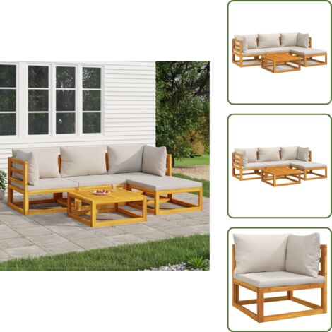 Salon de jardin 5 pcs avec coussins gris clair bois massif - Ensemble Salon Jardin - Mobilier Jardin - Salon De Jardin - Table Basse - Chaise Longue