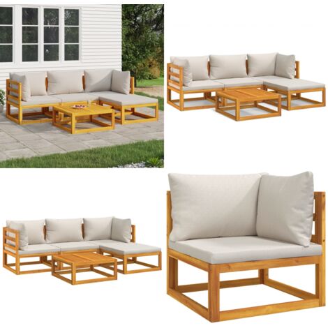 Salon de jardin 5 pcs avec coussins gris clair bois massif - Ensemble Salon Jardin - Mobilier Jardin - Salon De Jardin - Table Basse - Chaise Longue - Home & Living
