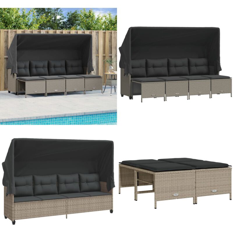 Salon de jardin 5 pcs avec coussins gris clair résine tressée - Ensemble Salon De Jardin - Salon De Jardin Pliable - Meubles De Jardin - Mobilier De