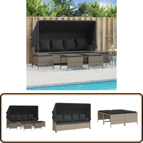 Salon de jardin 5 pcs avec coussins gris clair résine tressée - Ensemble Salon De Jardin - Salon De Jardin Pliable - Meubles De Jardin Résistants Aux Intempéries - Fauteuil De Jardin - Pouf De Jardin