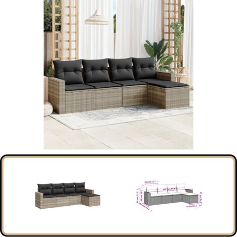 Salon de jardin 5 pcs avec coussins gris clair résine tressée - Salon De Jardin - Ensemble De Canapé Extérieur - Mobilier De Jardin - Salon D'extérieur - Chaise Longue