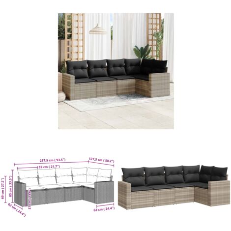 Salon de jardin 5 pcs avec coussins gris clair résine tressée - Salon De Jardin - Meuble De Jardin - Mobilier Extérieur - Salon D'extérieur - Set De Salon - Home & Living