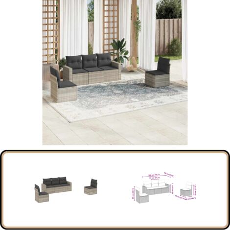 Salon de jardin 5 pcs avec coussins gris clair résine tressée - Salon De Jardin - Mobilier De Jardin - Salon Extérieur - Canapé D'extérieur - Set De Salon De Jardin