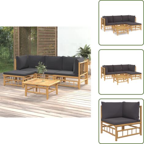 Salon de jardin 5 pcs avec coussins gris foncé bambou - Salon De Jardin - Mobilier De Jardin - Ensemble De Salon - Ensemble De Meubles De Jardin - Bamboo Furniture