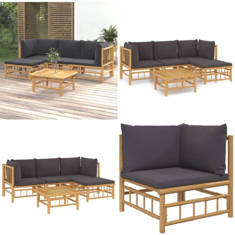 Salon de jardin 5 pcs avec coussins gris foncé bambou - Salon De Jardin - Mobilier De Jardin - Ensemble De Salon - Ensemble De Meubles De Jardin - Bamboo Furniture - Home & Living