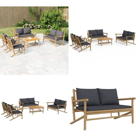 Salon de jardin 5 pcs avec coussins gris foncé bambou - Salon De Jardin - Mobilier De Jardin - Ensemble De Salon - Ensemble De Meubles De Jardin - Table Basse - Home & Living