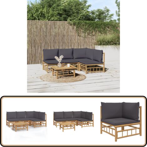 Salon de jardin 5 pcs avec coussins gris foncé bambou - Salon De Jardin - Mobilier De Jardin - Ensemble De Salon - Meubles De Jardin - Bambou
