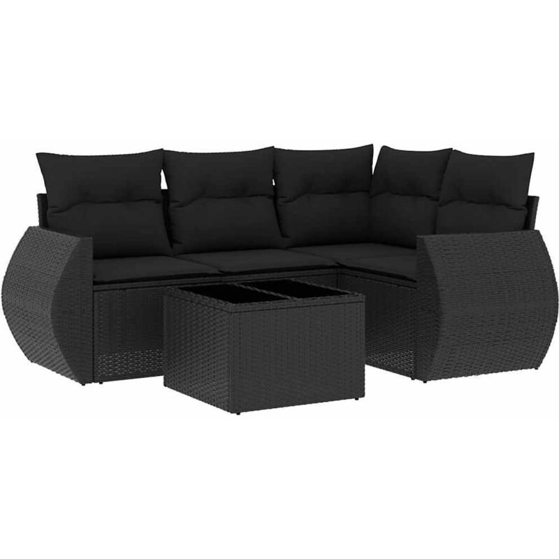 Vidaxl - Salon de jardin 5 pcs avec coussins noir résine tressée