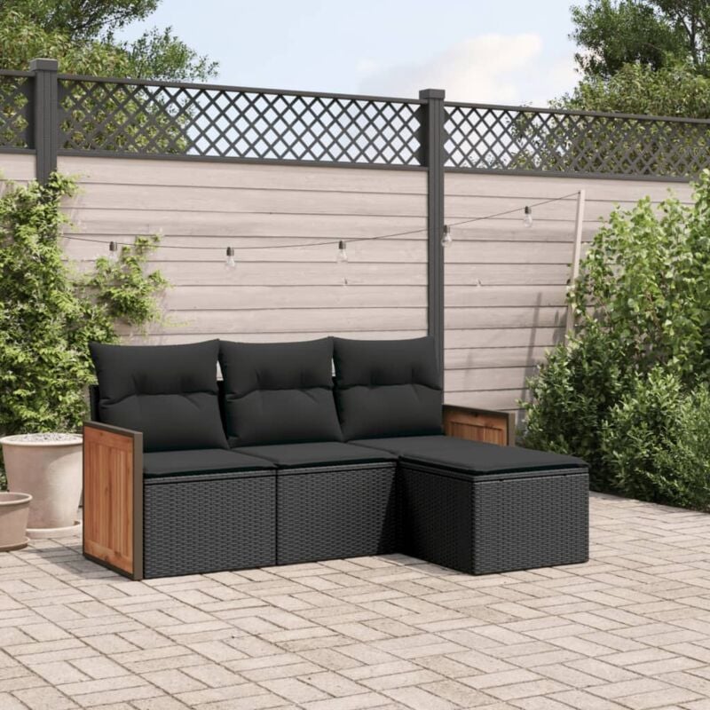 Vidaxl - Salon de jardin 4 pcs avec coussins noir résine tressée