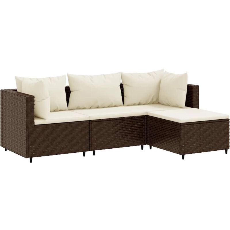 Vidaxl - Salon de jardin 4 pcs avec coussins Marron Résine tressée