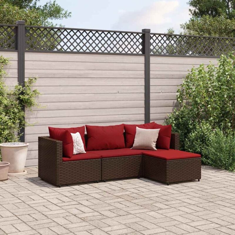 Salon de jardin 4 pcs avec coussins Marron Résine tressée - Vidaxl