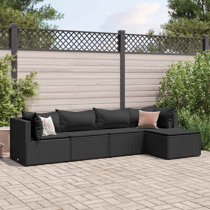 Vidaxl - Salon de jardin 5 pcs avec coussins Noir Résine tressée
