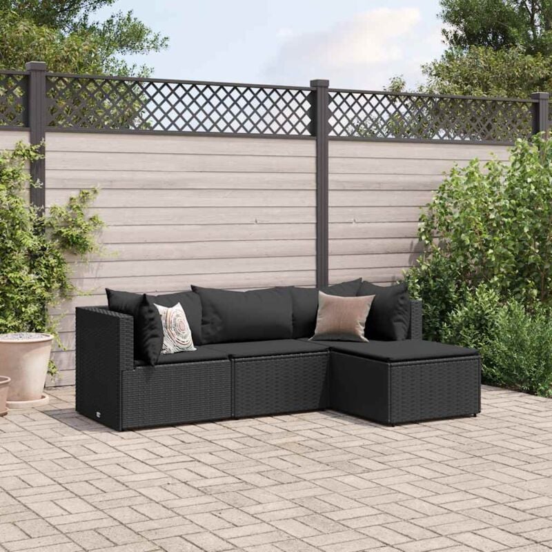 Vidaxl - Salon de jardin 4 pcs avec coussins Noir Résine tressée