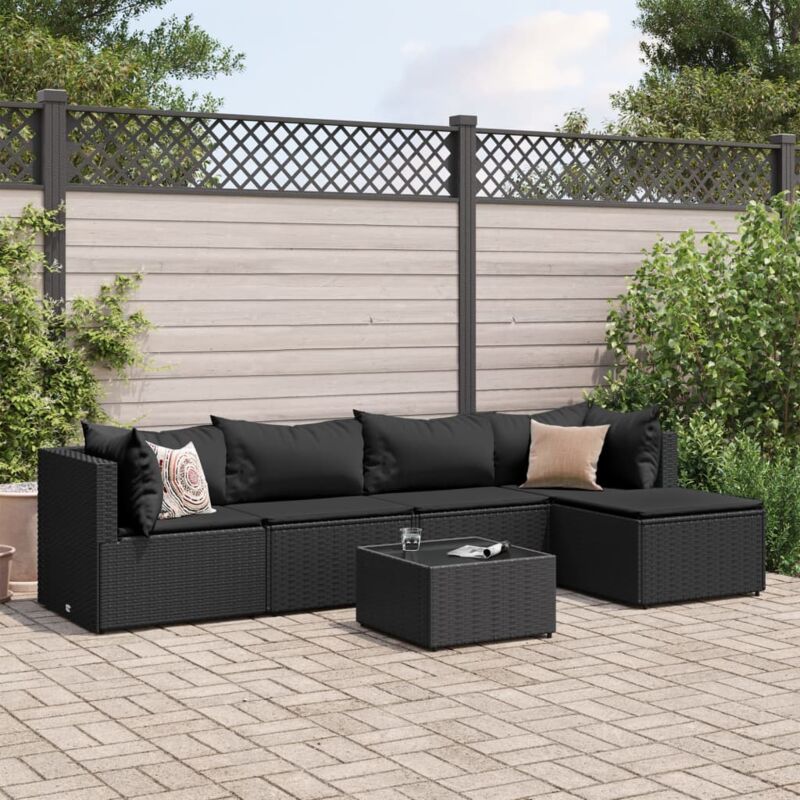 Vidaxl - Salon de jardin 6 pcs avec coussins Noir Résine tressée