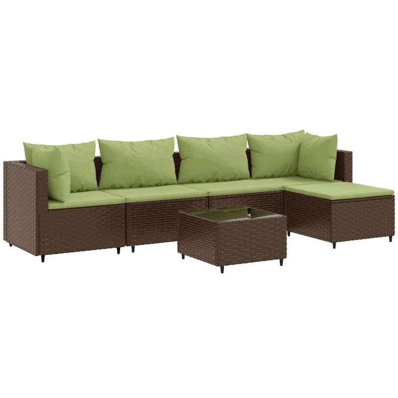 Salon de jardin 6 pcs avec coussins Marron Résine tressée Vidaxl