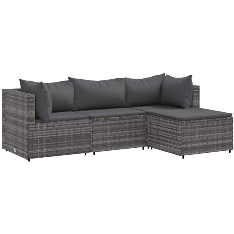 Vidaxl - Salon de jardin 4 pcs avec coussins Gris Résine tressée
