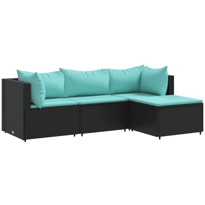Vidaxl - Salon de jardin 4 pcs avec coussins Noir Résine tressée