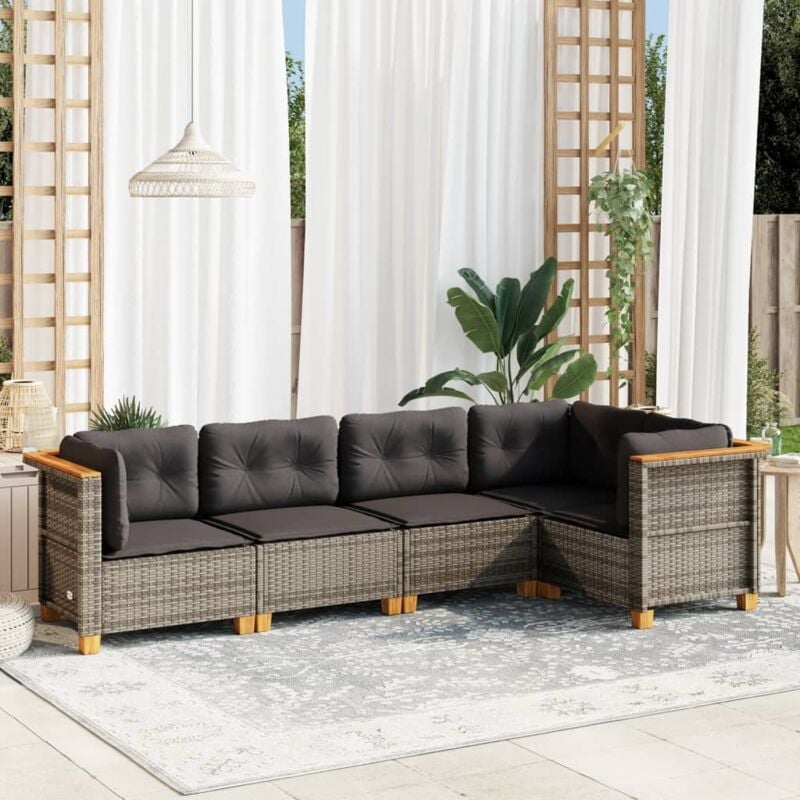 Vidaxl - Salon de jardin 5 pcs avec coussins gris résine tressée