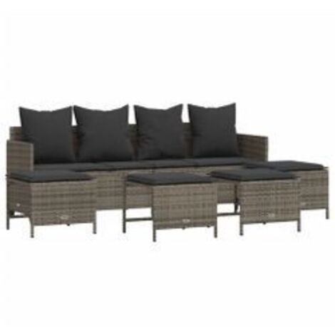 Salon de jardin 5 pcs avec coussins gris résine tressée