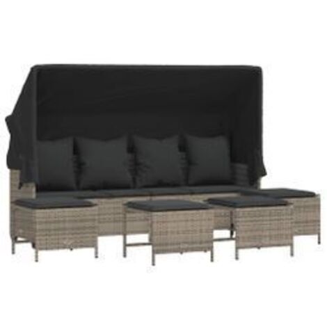 Salon de jardin 5 pcs avec coussins gris résine tressée