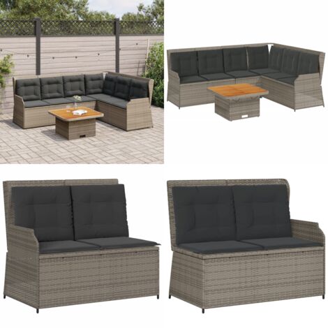 Salon de jardin 5 pcs avec coussins Gris Résine tressée - Banc de jardin - Canapé de jardin