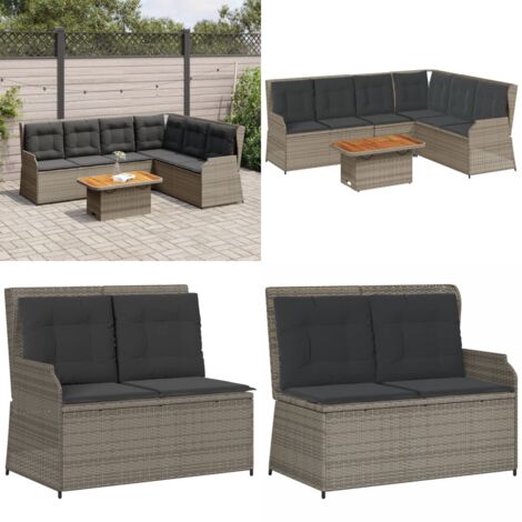 Salon de jardin 5 pcs avec coussins Gris Résine tressée - Banc de jardin - Canapé de jardin