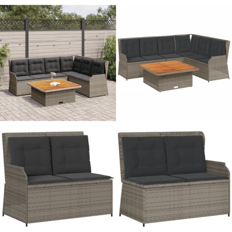Salon de jardin 5 pcs avec coussins Gris Résine tressée - Banc de jardin - Canapé de jardin
