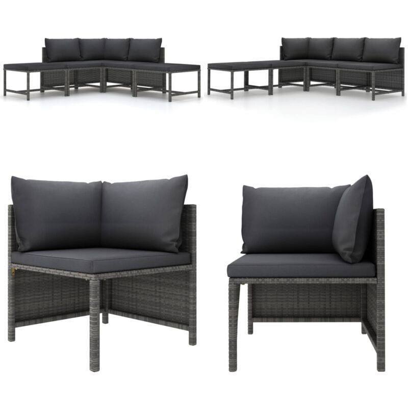 Salon de jardin 5 pcs avec coussins Gris Résine tressée - Canapé De Jardin - Mobilier De Jardin - Salon De Jardin - Set De Salon - Meubles