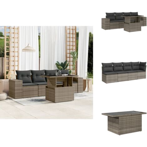 Salon de jardin 5 pcs avec coussins gris résine tressée - Ensemble Salon De Jardin - Meuble Extérieur - Jardin Design - Mobilier De Jardin - Chaise Longue
